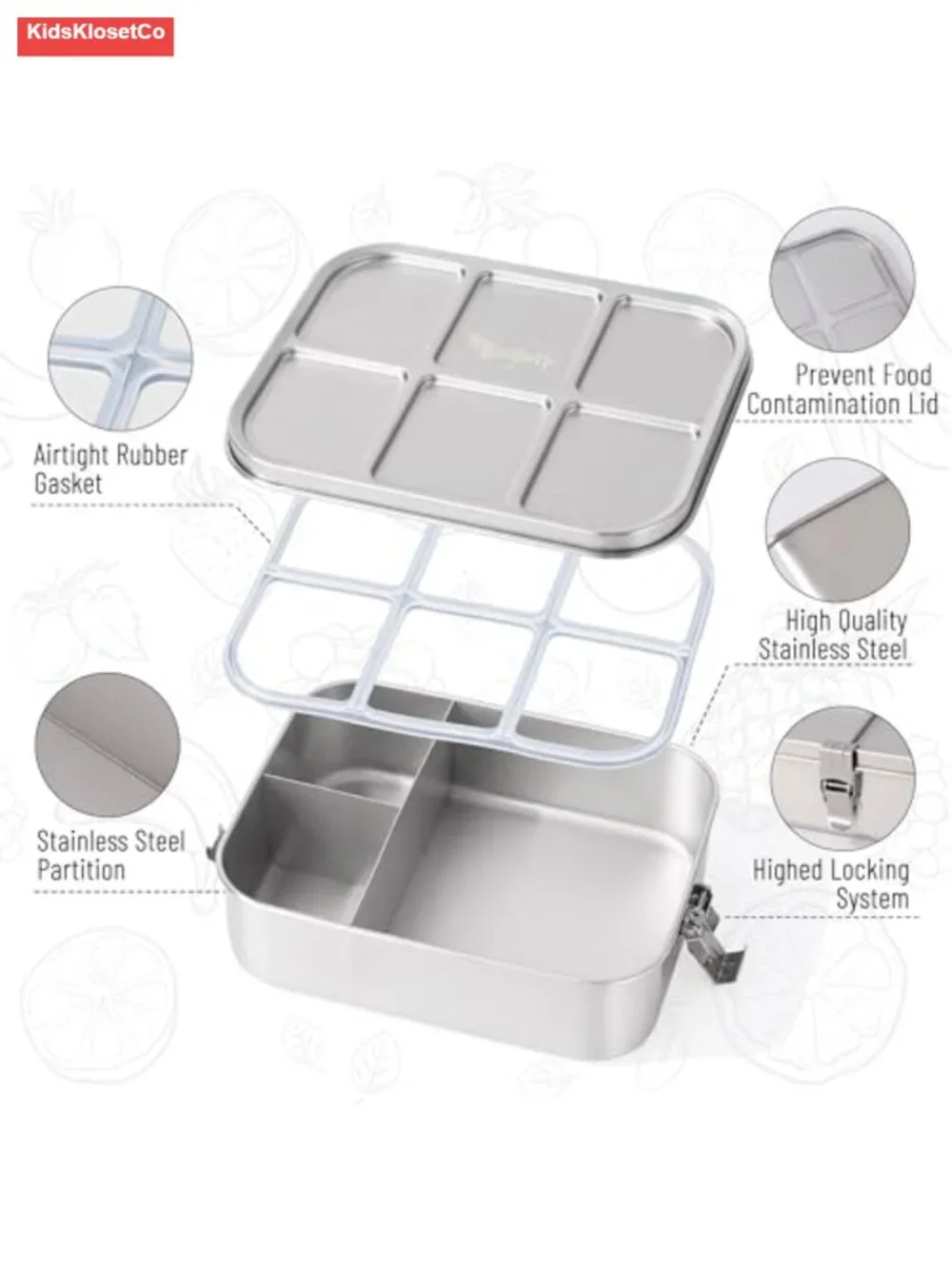 Stainless Steel Bento Box 3 Compartments Leak-proof Lunch Container